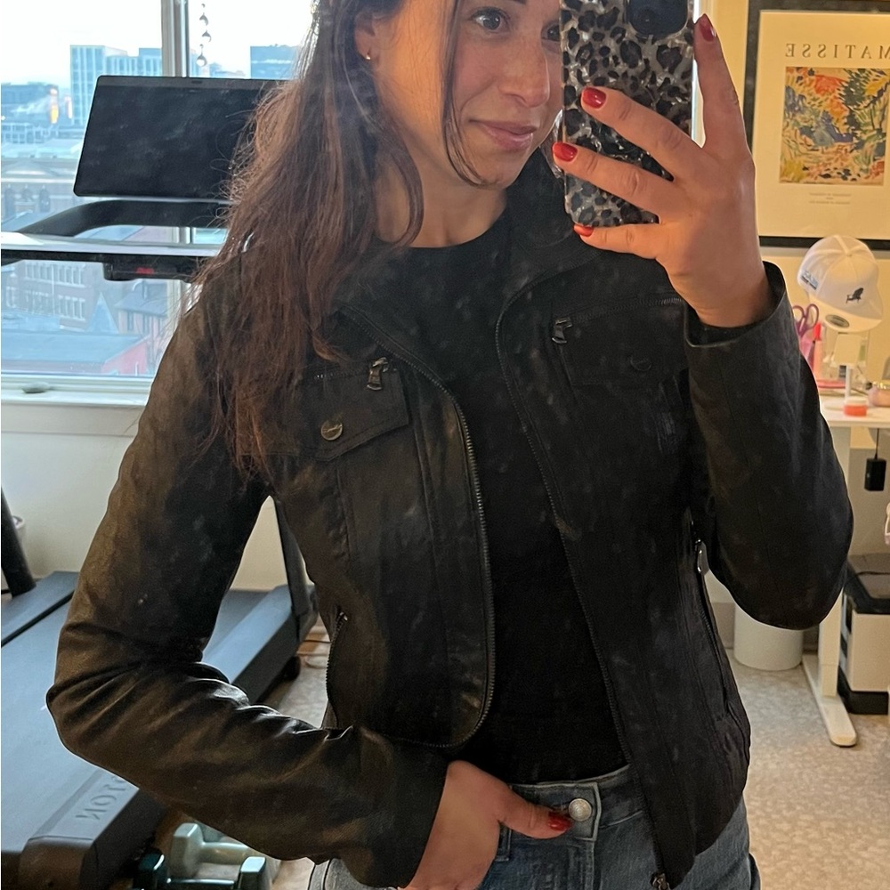 Women's Kenneth Cole New York 100% Leather Moto Jacket - Black (XS)